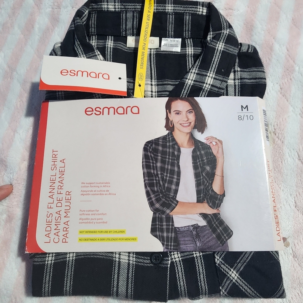 Esmara Women's Black & White Plaid Flannel Shirt M(8/10) New 100% Cotton